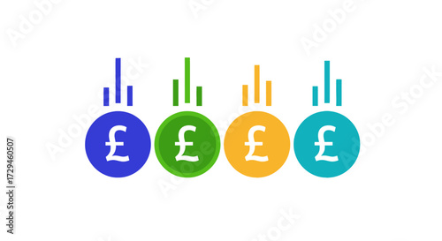 Illustrating the concept of financial growth and economic progress with currency symbols and upward trends representing investment and increasing value