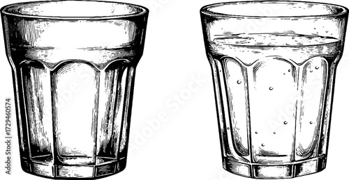 Vintage engraved illustration set of everyday drinking glasses for retro design