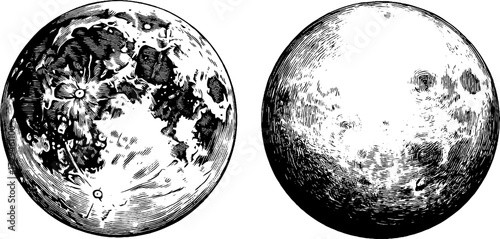 Vintage engraved illustration set of full moon phases for design projects