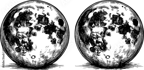 Vintage full moon engraved illustration set for design and print