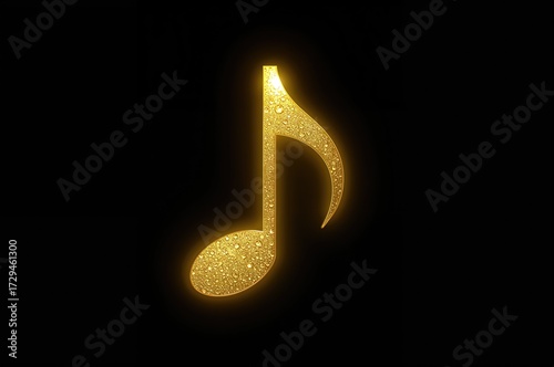 A shiny gold musical note symbol representing volume in sound. Pieces of music and sonatas. Celebrations and musical ornaments are traditional. organizing authentic separated symphonies