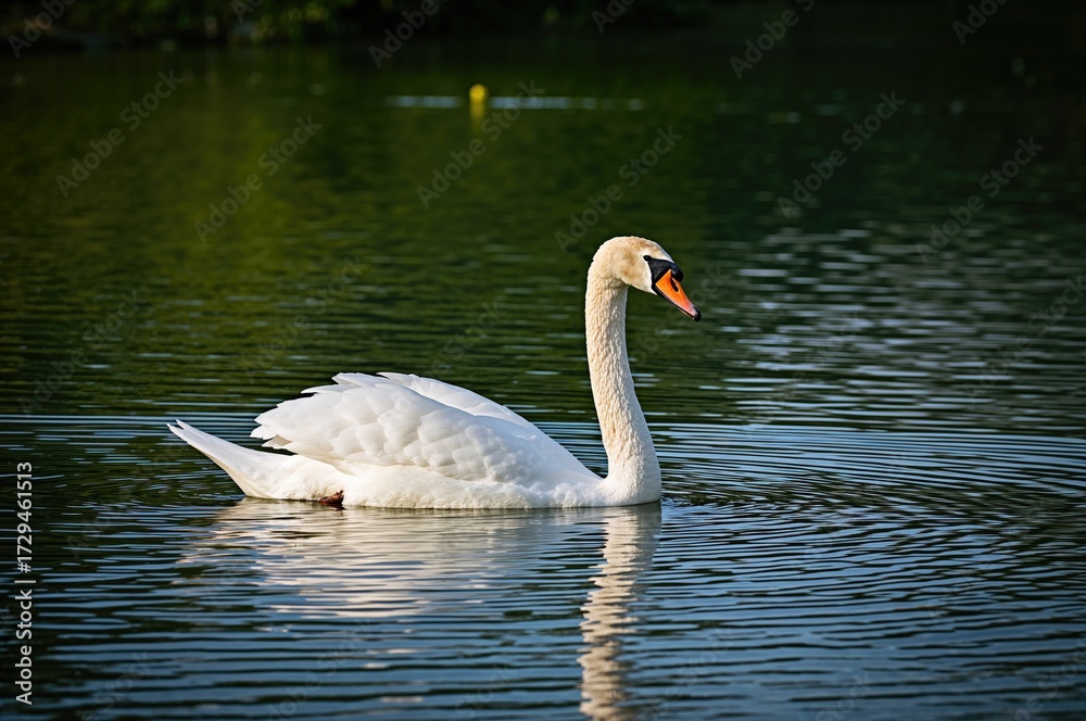 Fototapeta premium Graceful Swan Gliding Across Calm Waters with Pristine White Plumage
