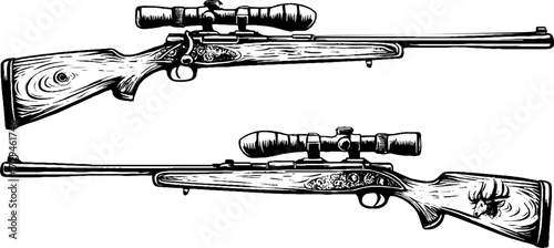 Vintage hand-drawn hunting rifle silhouette for design and decoration