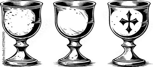 Medieval goblet set engraving design for decoration and historical appreciation