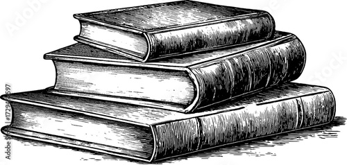 Vintage engraved illustration of stacked books for retro design