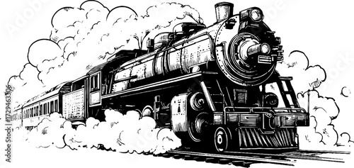 Vintage steam locomotive sketch – retro engraved train design for posters and labels