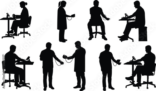 Silhouette, healthcare, doctor, patient, medical, blood, pressure, test, clinic, checkup