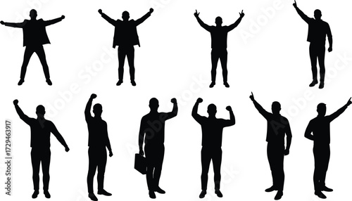 Silhouette, victory, success, celebration, business, achievement, confidence, power, motivation, triumph