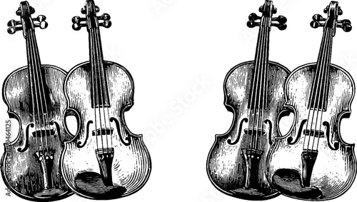 Vintage violin engraving set - hand drawn musical instrument illustrations for retro design