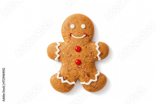 Tasty and charming gingerbread man for the holidays on a white backdrop