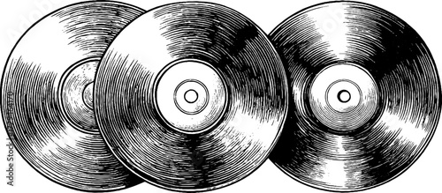 Vintage vinyl record engraving sketch set - retro music design for posters