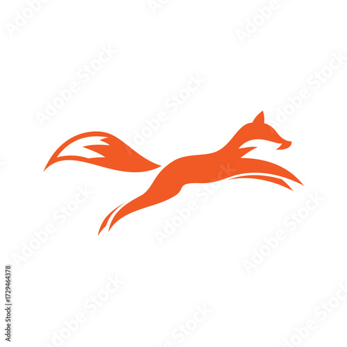 A vibrant orange stylized fox icon is depicted in a dynamic, leaping motion, symbolizing speed and agility on a clean white background.