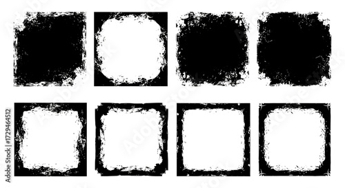 Collection of distressed grunge frames with rough textured edges providing a weathered and aged artistic effect for creative design projects
