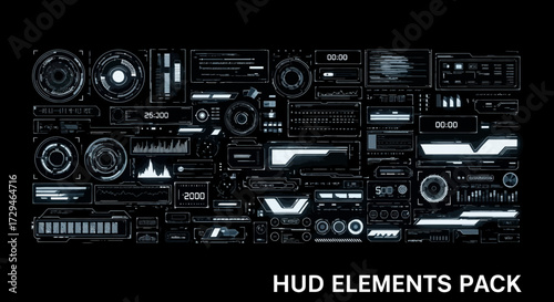 Futuristic Digital Interface Elements for SciFi Technology and Data Visualization Applications