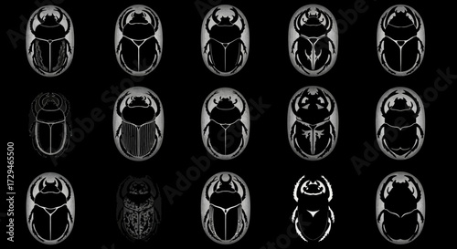 A Collection of Stylized Scarab Beetle Designs Evoking Ancient Egyptian Art and Mysticism