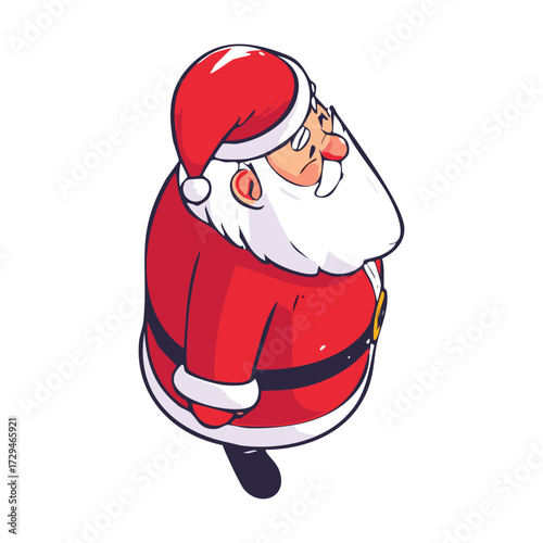 Cartoon depiction of Santa Claus, wearing a red suit and hat, looking thoughtful or concerned.