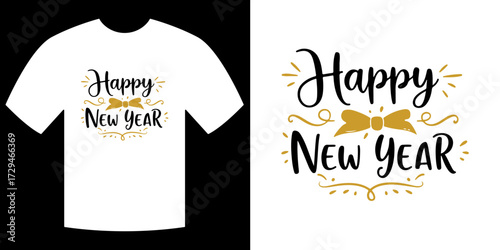 New Year Graphic Design: Celebrate the arrival of a fresh new year with this elegant graphic design, ideal for apparel and festive decorations, offering a versatile visual for seasonal campaigns.