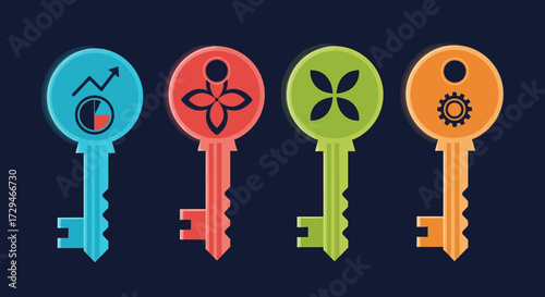 Unlock Your Potential Four Distinct Keys Representing Different Aspects of Growth Opportunity and Success in Business and Life