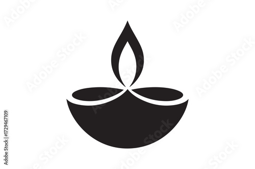 Simple black silhouette of a traditional oil lamp