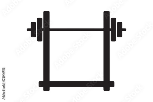 Black silhouette of a barbell on a squat rack