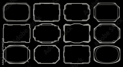 Collection of Twelve Futuristic Sci Fi Digital UI Elements And Frames For Technology And Science Projects