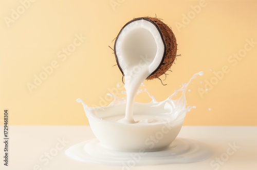 Wallpaper Mural Coconut half dropping into a splash of milk Torontodigital.ca