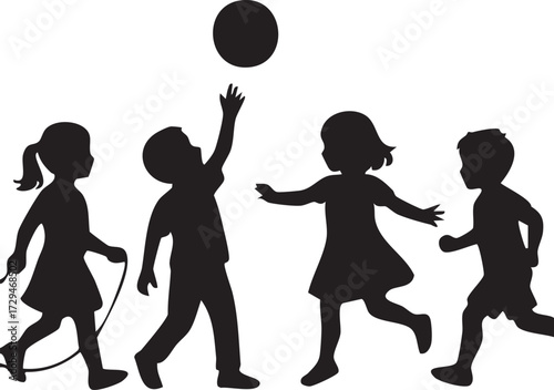 kids playing silhouette vector