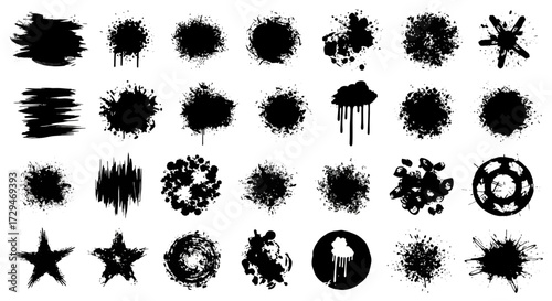 A Collection of Abstract Grunge Splatters Ink Blots and Paint Smears Offering Versatile Design Elements for Creative Projects