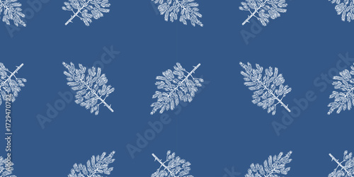 Frozen little christmas trees outlines, seamless pattern, vector, blue background, paper, wallpaper, wrapper, print
