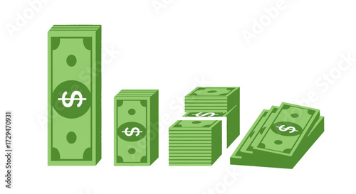 Stacks of US Dollar Bills Representing Financial Growth and Wealth Accumulation Over Time