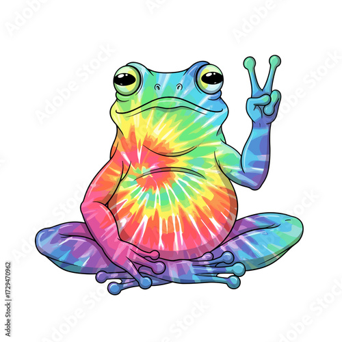 psychedelic frog, tie dye frog, rainbow frog, neon frog, peace frog, hippie frog, trippy frog, colorful frog, frog with peace sign, groovy frog, 70s frog, festival frog, frog art psychedelic, yoga fro