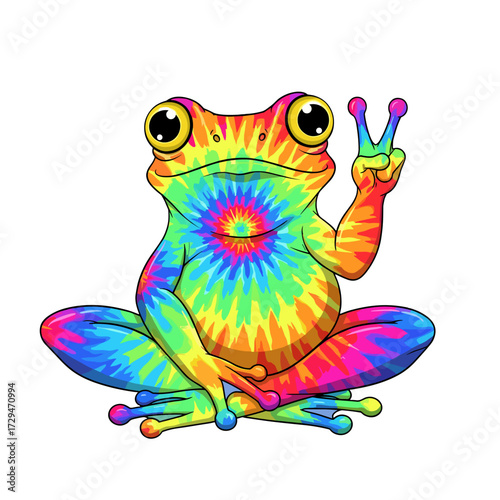 psychedelic frog, tie dye frog, rainbow frog, neon frog, peace frog, hippie frog, trippy frog, colorful frog, frog with peace sign, groovy frog, 70s frog, festival frog, frog art psychedelic, yoga fro