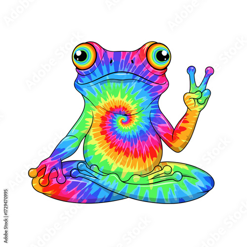 psychedelic frog, tie dye frog, rainbow frog, neon frog, peace frog, hippie frog, trippy frog, colorful frog, frog with peace sign, groovy frog, 70s frog, festival frog, frog art psychedelic, yoga fro