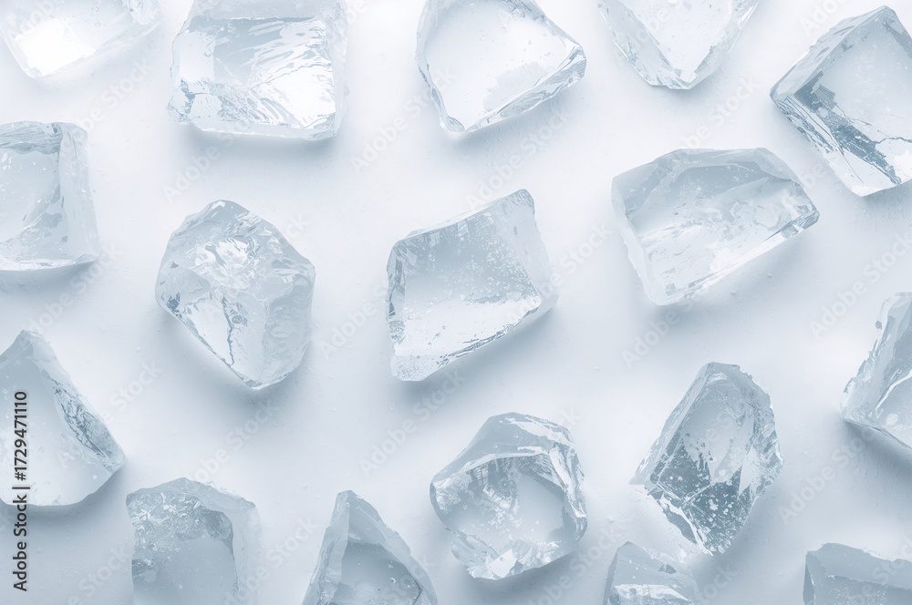 Obraz premium Ice cubes on a plain white surface