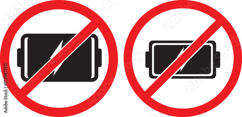 Two battery icons with red prohibition signs indicating no power or battery symbol silhouette isolated on white background Free Download Two battery icons with red prohibition signs indicating no power or battery symbol silhouette isolated on white background - GFXLoad