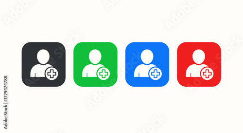 Adding New Users Through Digital Icons Representing People with Plus Signs in Different Colors