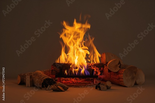 Hearth with Burning Fire