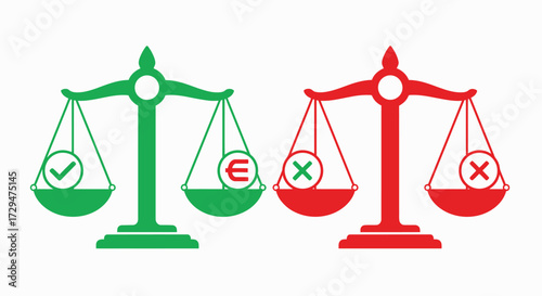 Evaluating Choices And Consequences Using Scales Of Justice Representing Success And Failure Outcomes