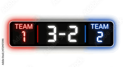 Digital Scoreboard Displaying Team Scores With Glowing Red And Blue Lights Illustrating Competition And Rivalry