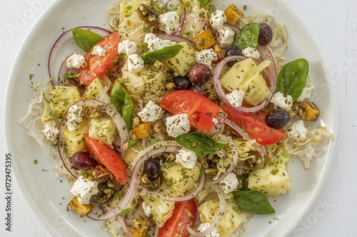 Fresh vegetable salad featu...
