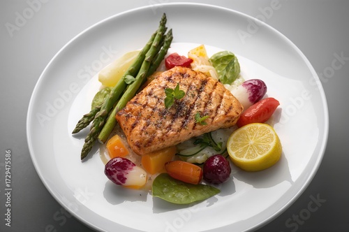 Salmon fillet accompanied b...
