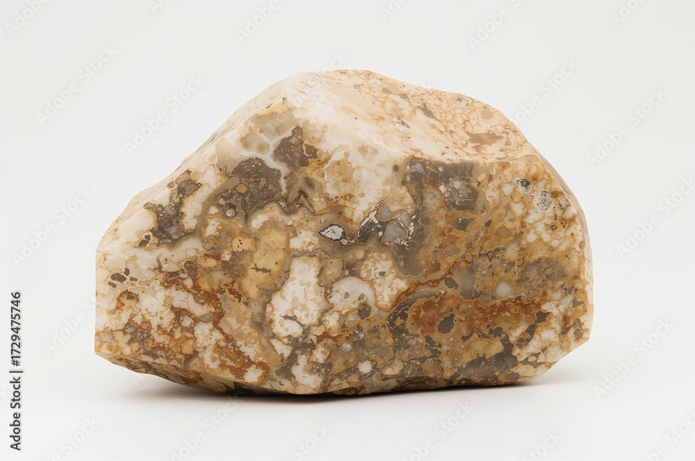 Obraz premium Metamorphic rock sample of gneiss displayed against a white backdrop