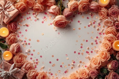 Rose flower frame with gift...