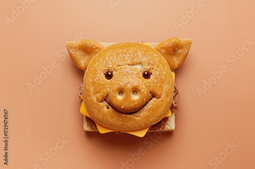 Creative pig-shaped sandwic...