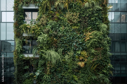 Eco-friendly green wall with plants on the structure
