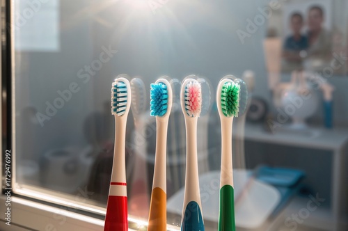 Four toothbrushes illuminat...