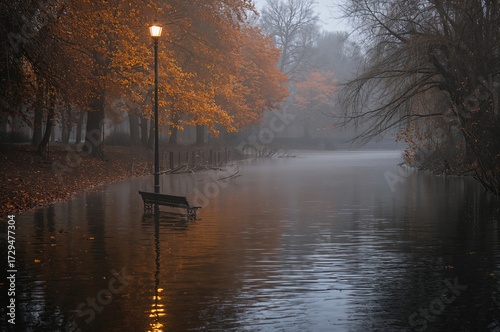 Autumn Trees and a Bench Dr...