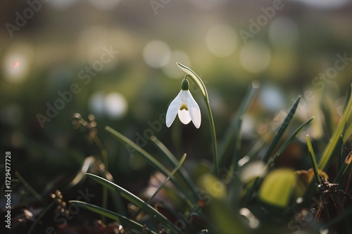 Snowdrop blooms in a spring garden setting