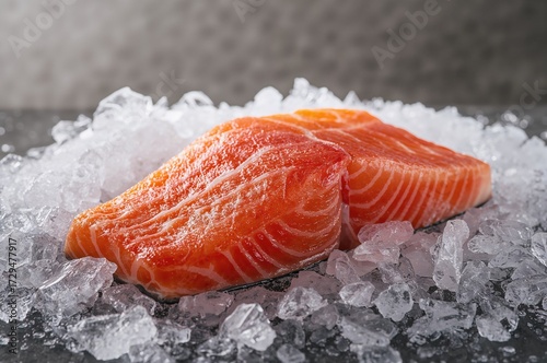 Chilled raw salmon display