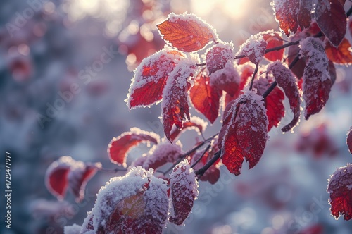 Icy foliage backdrop featur...